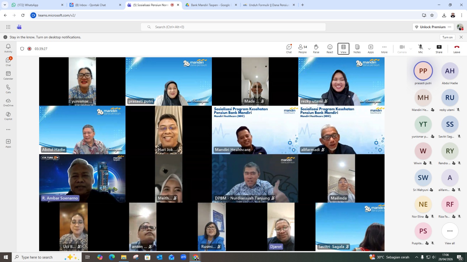Sosialisasi Dana Pensiun kepada Pegawai Calon Pensiun Normal  TMT 01 Juni & 01 Juli 2026.